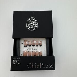 ChicPress Black French Tip Press On Nails Pink Base Handcrafted Nail Set NEW‎